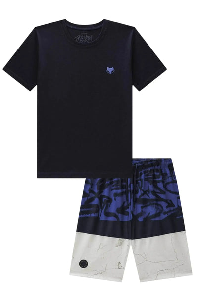 Conjunto de Camiseta em Meia Malha e Bermuda em Nylon Ergonomic com Elastano 88635 Johnny Fox Teen Menino