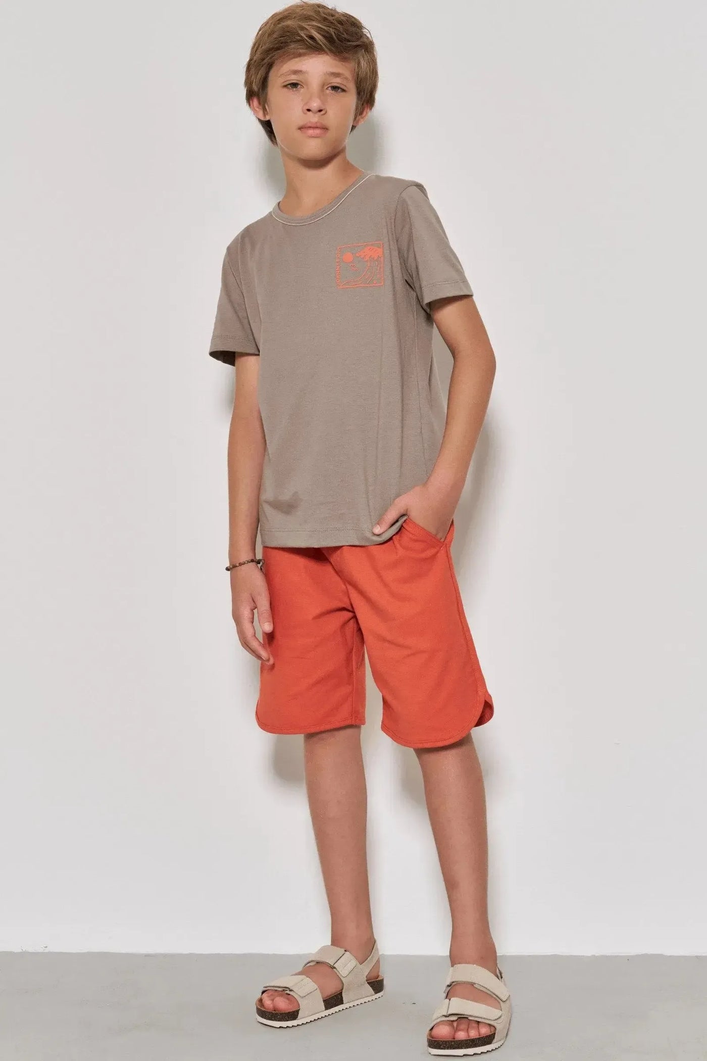 Conjunto de Camiseta em Meia Malha e Bermuda em Sarja Girassol com Elastano 87721 Johnny Fox Teen Menino