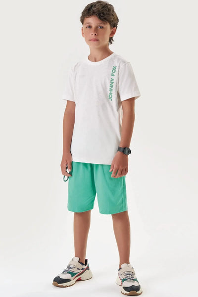Conjunto de Camiseta em Meia Malha e Bermuda em Sarja Girassol com Elastano 88272 Johnny Fox Teen Menino