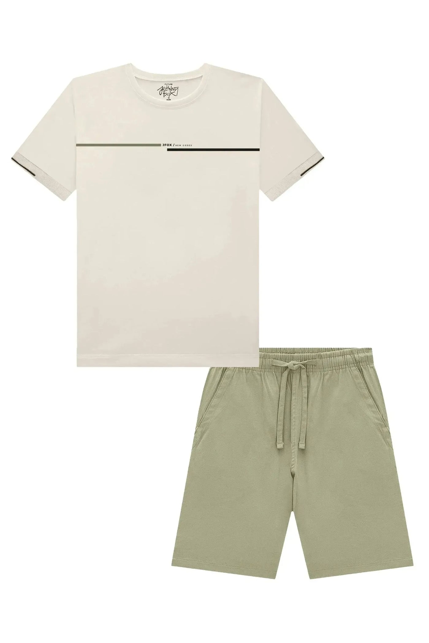 Conjunto de Camiseta em Meia Malha e Bermuda em Sarja Girassol com Elastano 94122 Johnny Fox Teen Menino