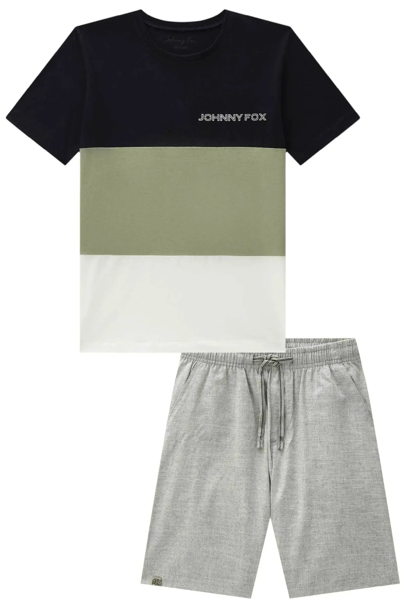 Conjunto de Camiseta em Meia Malha e Bermuda em Verano Milano 87720 Johnny Fox Teen Menino