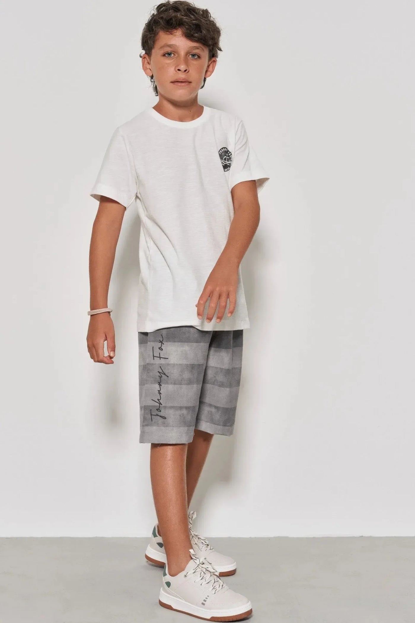 Conjunto de Camiseta em Meia Malha Flamê e Bermuda em Alfaiataria Katherine com Elastano 88275 Johnny Fox Teen Menino