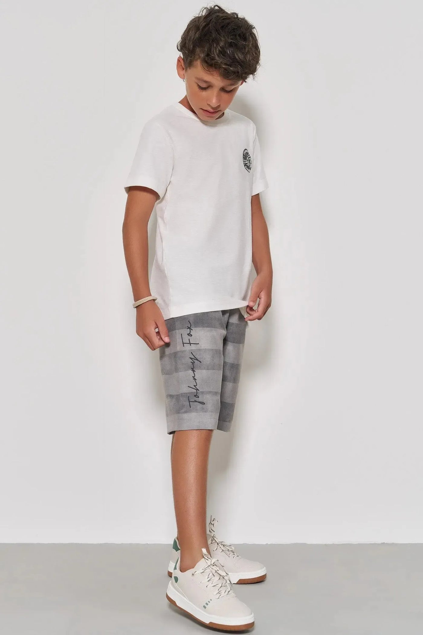 Conjunto de Camiseta em Meia Malha Flamê e Bermuda em Alfaiataria Katherine com Elastano 88275 Johnny Fox Teen Menino