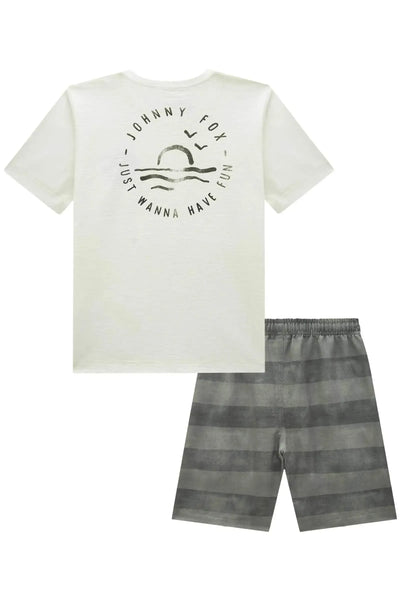 Conjunto de Camiseta em Meia Malha Flamê e Bermuda em Alfaiataria Katherine com Elastano 88275 Johnny Fox Teen Menino