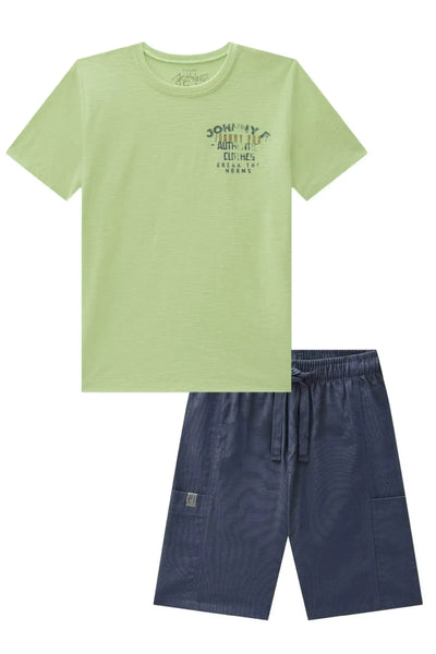 Conjunto de Camiseta em Meia Malha Flamê e Bermuda em Linho Santorine com Elastano 88654 Johnny Fox Teen Menino