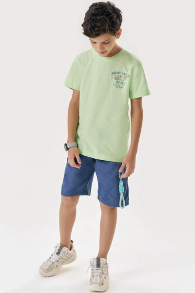 Conjunto de Camiseta em Meia Malha Flamê e Bermuda em Linho Santorine com Elastano 88654 Johnny Fox Teen Menino