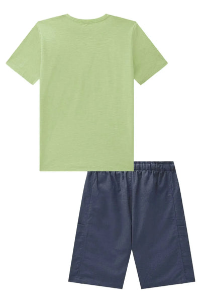 Conjunto de Camiseta em Meia Malha Flamê e Bermuda em Linho Santorine com Elastano 88654 Johnny Fox Teen Menino