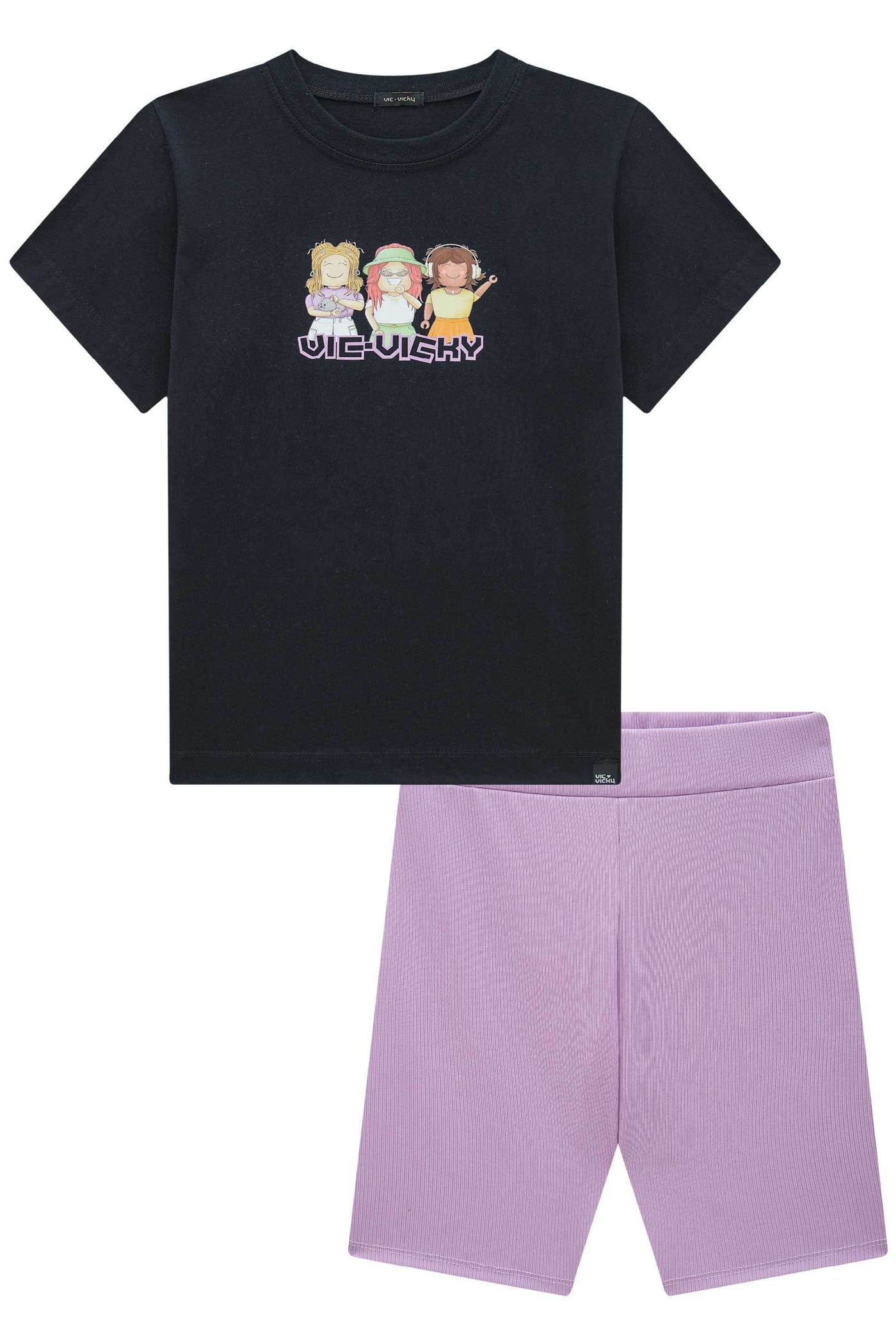 Conjunto de Camiseta Over em Meia Malha e Biker em Ribana Fancy 85297 Vic&Vicky Teen Menina
