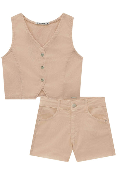Conjunto de Colete e Shorts em Sarja com Elastano 86532 Lilimoon Teen Menina
