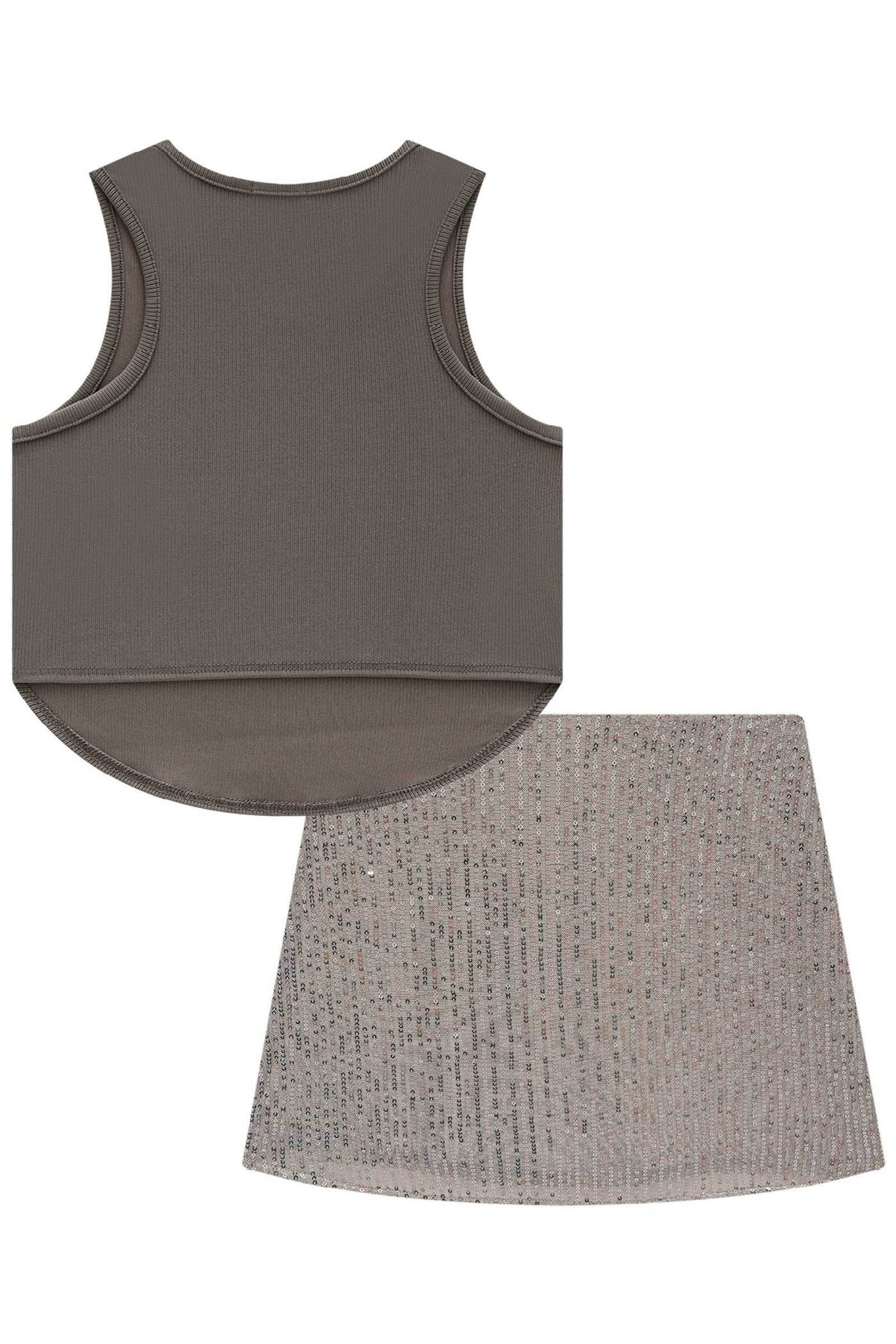 Conjunto de Regata Cropped em Ribana Fancy e Saia em Paetê 84655 Vic&Vicky Teen Menina