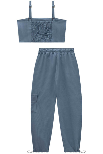 Conjunto de Top Cropped e Calça em Alfaiataria Risca de Giz 83930 Vic&Vicky Teen Menina