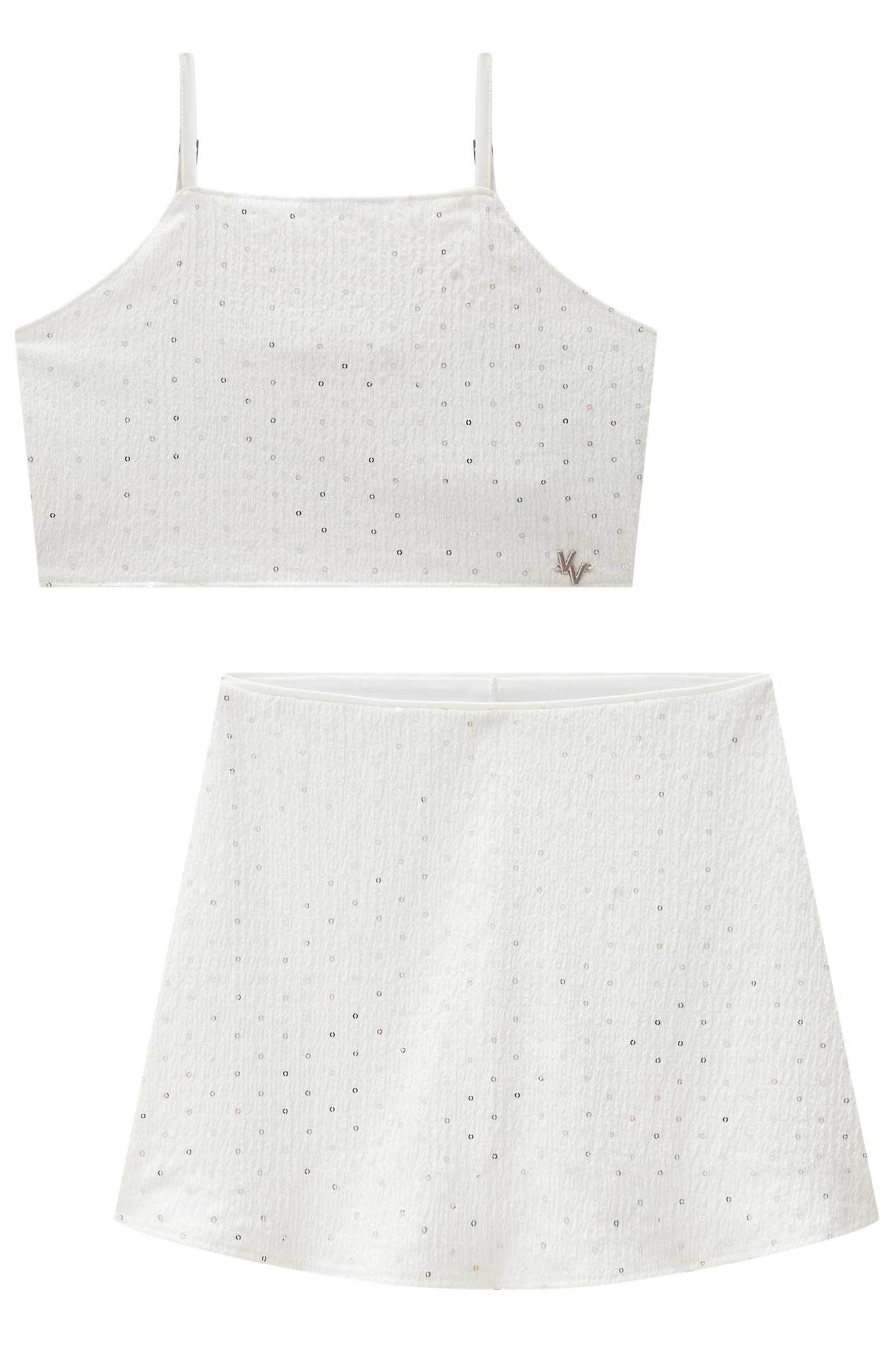 Conjunto de Top Cropped e Saia em Anarruga Bordada Paetê 83694 Vic&Vicky Teen Menina