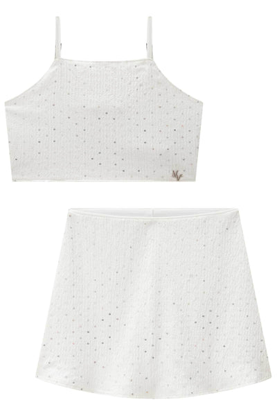Conjunto de Top Cropped e Saia em Anarruga Bordada Paetê 83694 Vic&Vicky Teen Menina