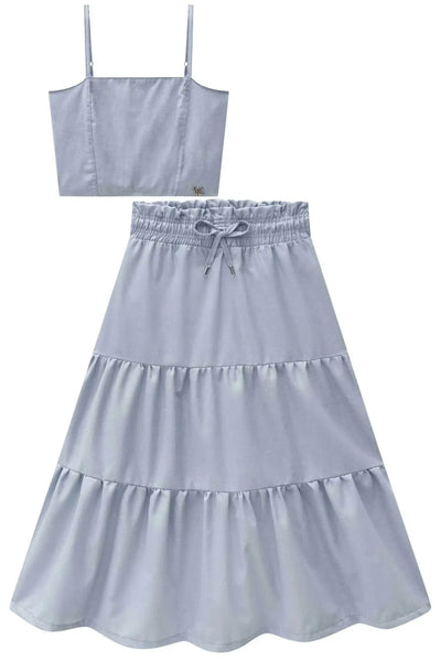 Conjunto de Top Cropped e Saia Midi em Alfaiataria Denver 88817 Lilimoon Teen Menina