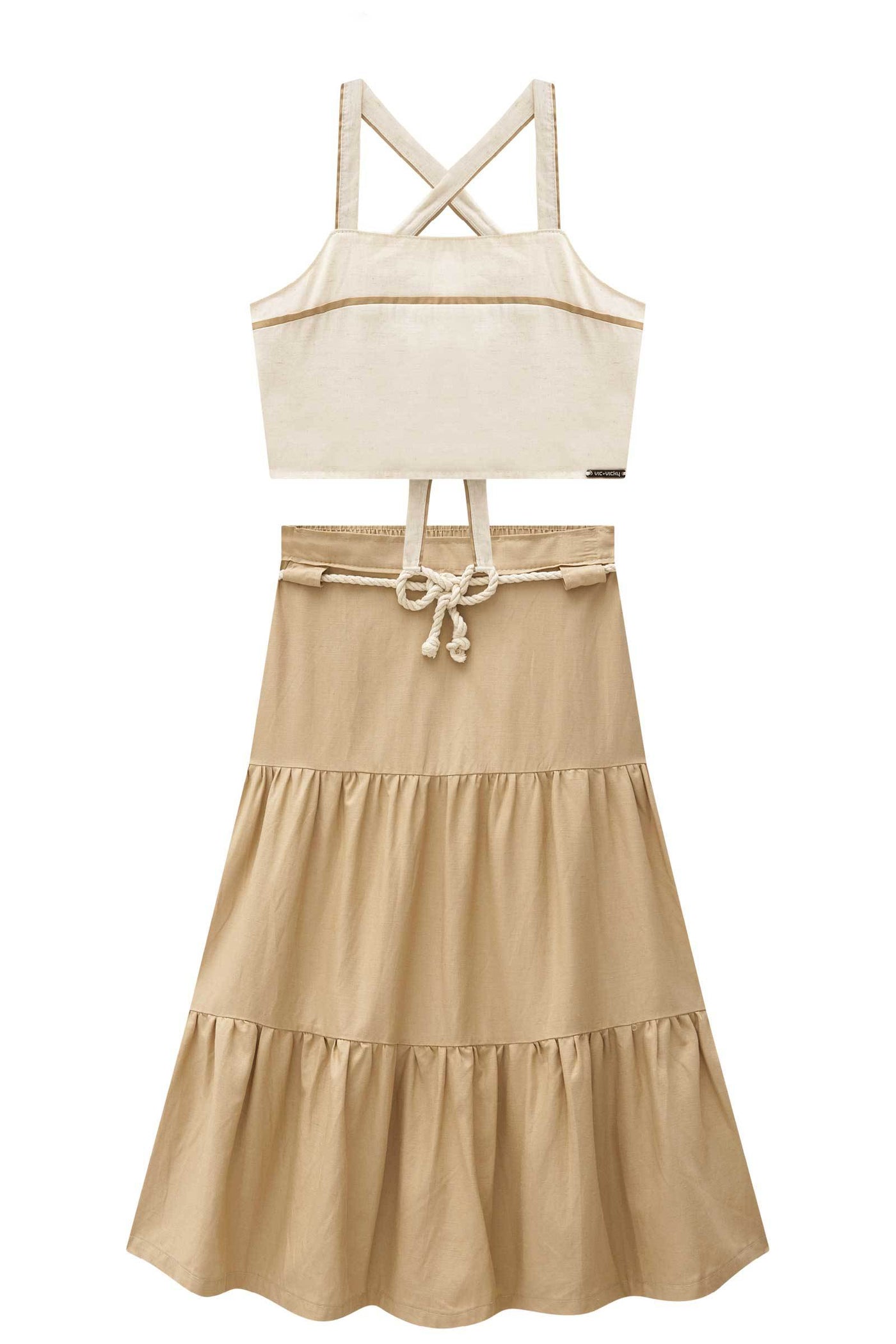 Conjunto de Top Cropped e Saia New Midi em Linho Santorine 84932 Vic&Vicky Teen Menina
