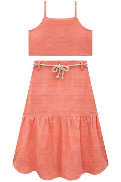 Conjunto de Top Cropped e Saia New Midi em Tecido Grid Chenille 83716 Vic&Vicky Teen Menina