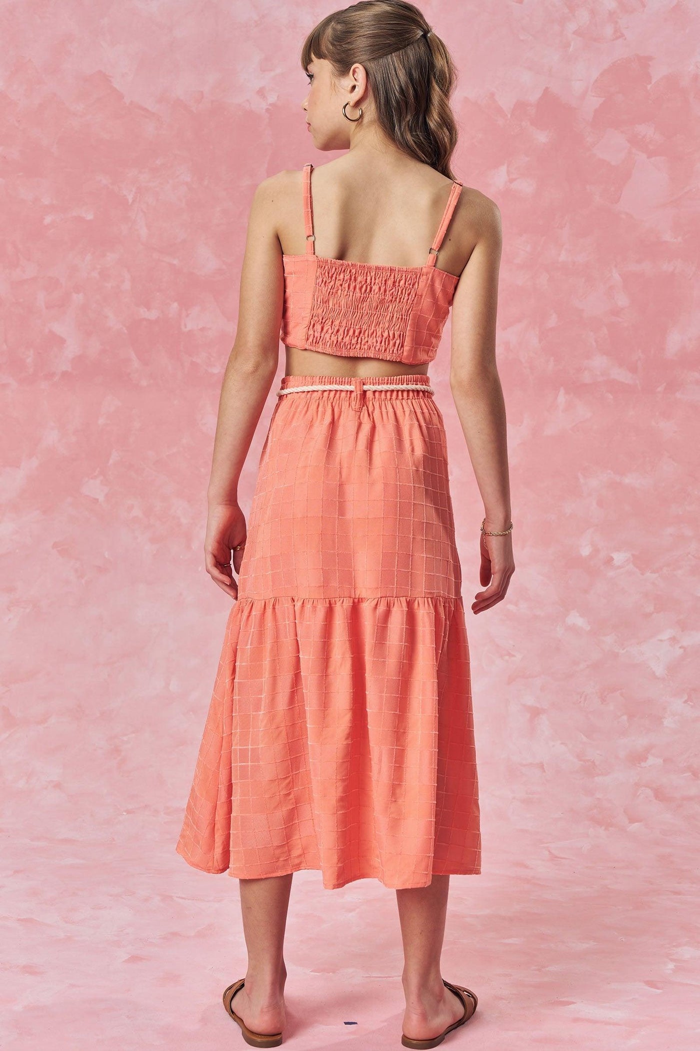 Conjunto de Top Cropped e Saia New Midi em Tecido Grid Chenille 83716 Vic&Vicky Teen Menina