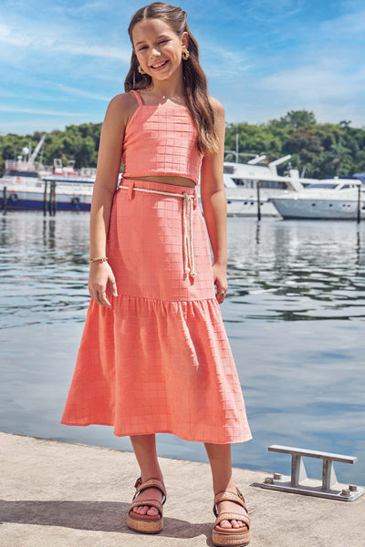 Conjunto de Top Cropped e Saia New Midi em Tecido Grid Chenille 83716 Vic&Vicky Teen Menina