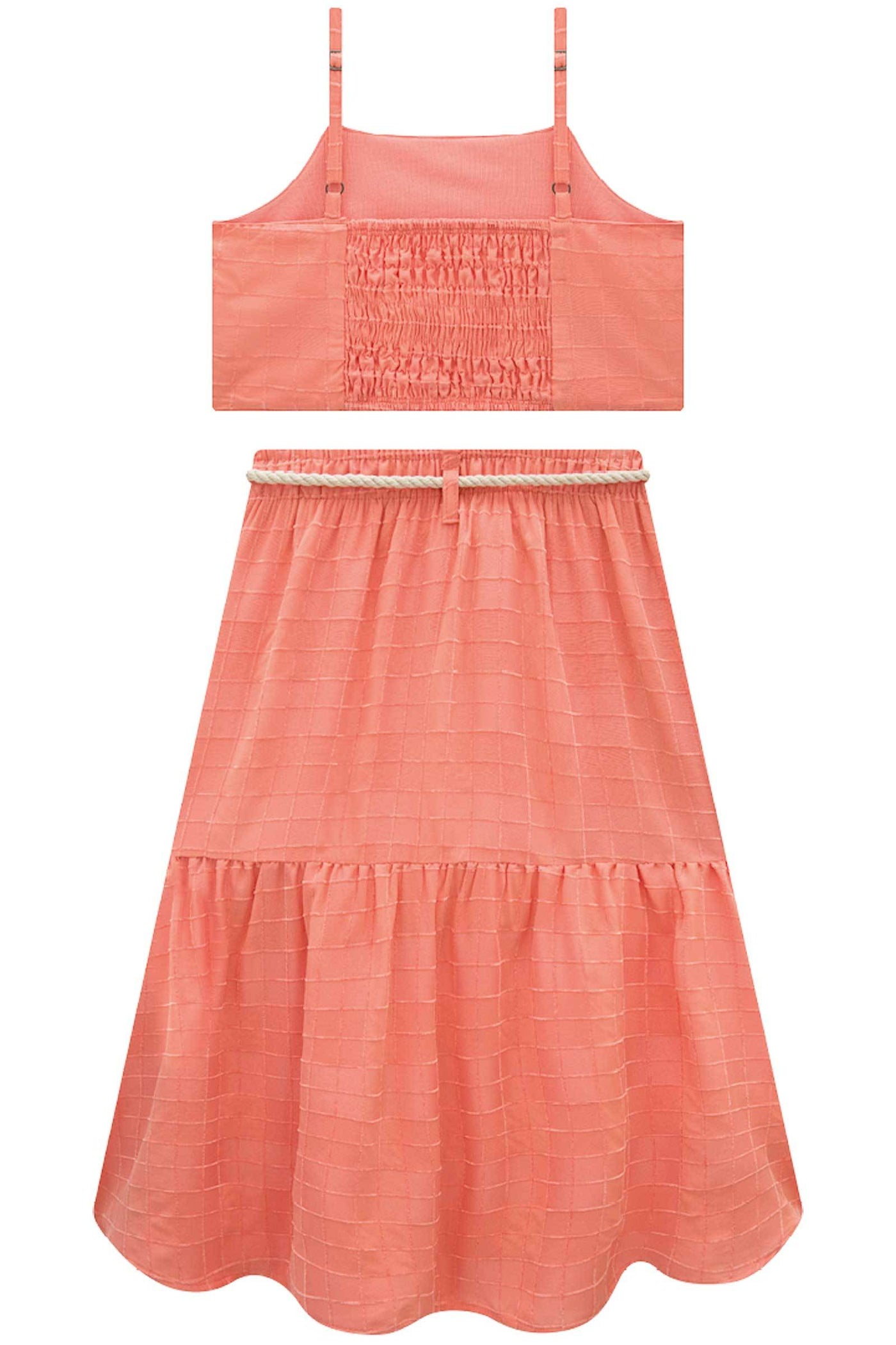 Conjunto de Top Cropped e Saia New Midi em Tecido Grid Chenille 83716 Vic&Vicky Teen Menina