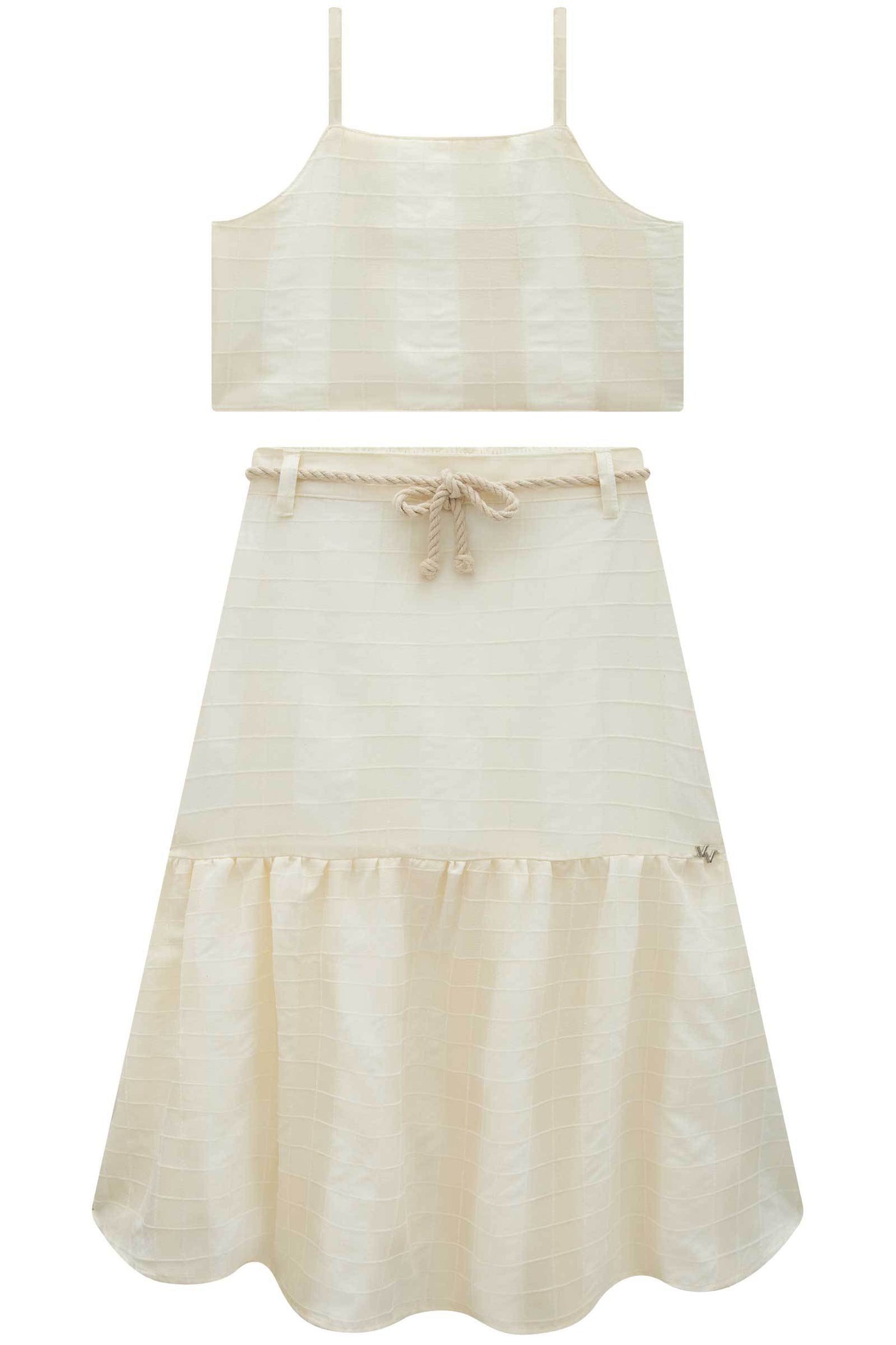 Conjunto de Top Cropped e Saia New Midi em Tecido Grid Chenille 83716 Vic&Vicky Teen Menina