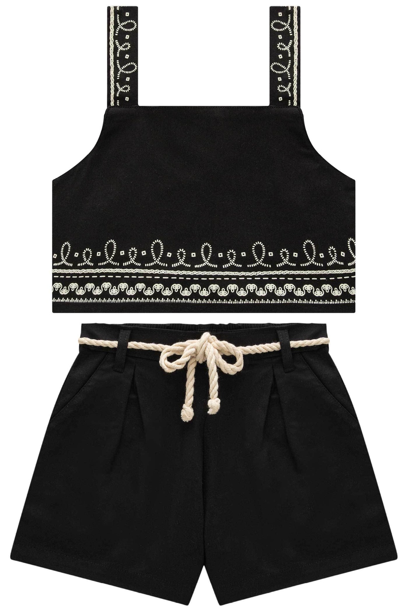 Conjunto de Top Cropped e Shorts em Sarja com Elastano 84910 Vic&Vicky Teen Menina