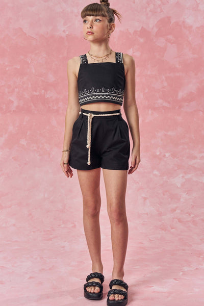 Conjunto de Top Cropped e Shorts em Sarja com Elastano 84910 Vic&Vicky Teen Menina