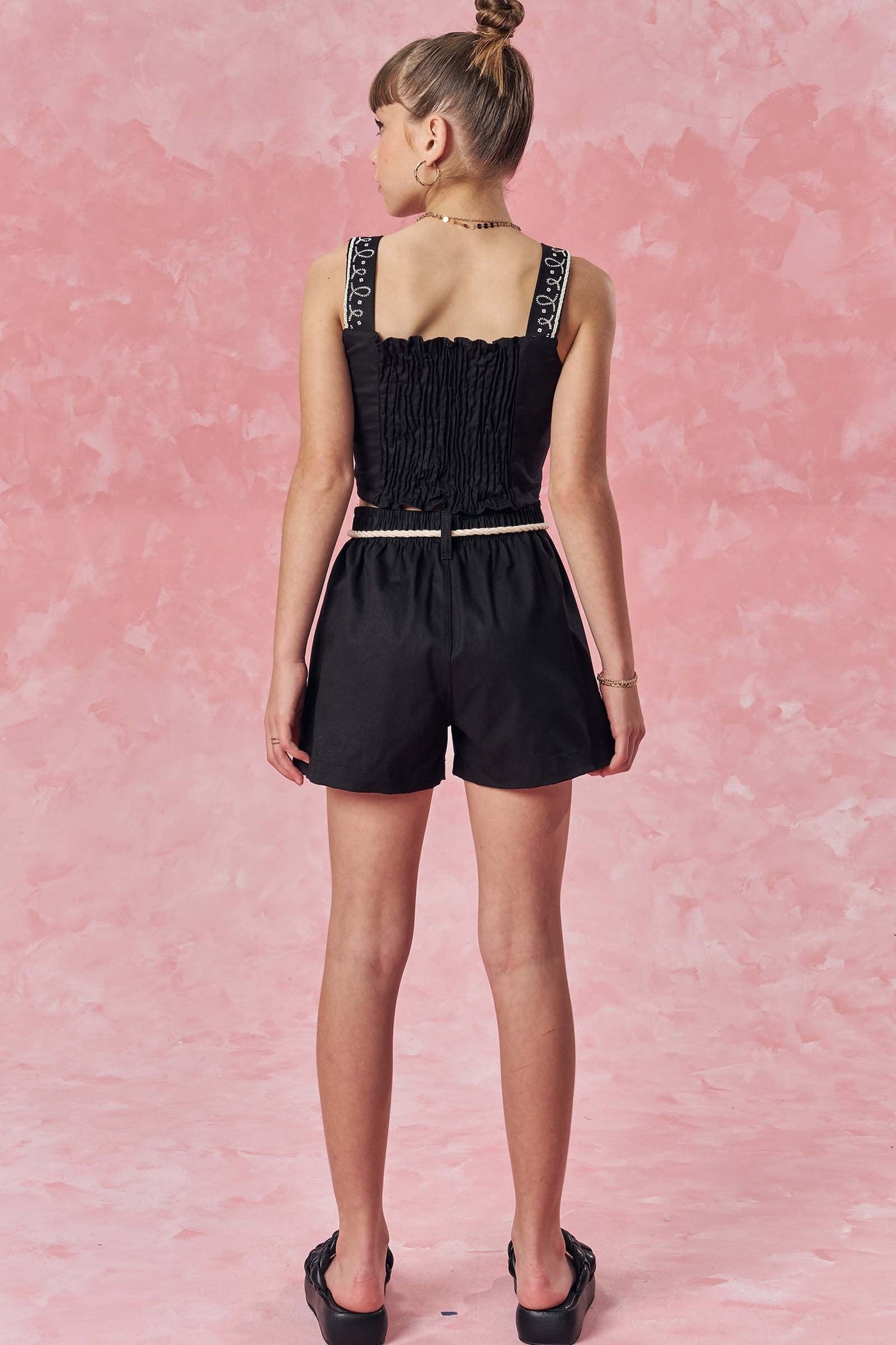 Conjunto de Top Cropped e Shorts em Sarja com Elastano 84910 Vic&Vicky Teen Menina