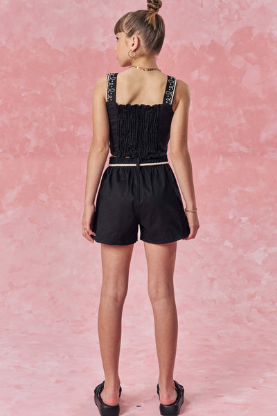 Conjunto de Top Cropped e Shorts em Sarja com Elastano 84910 Vic&Vicky Teen Menina