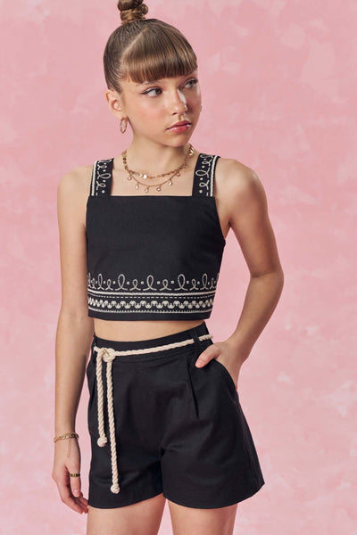 Conjunto de Top Cropped e Shorts em Sarja com Elastano 84910 Vic&Vicky Teen Menina