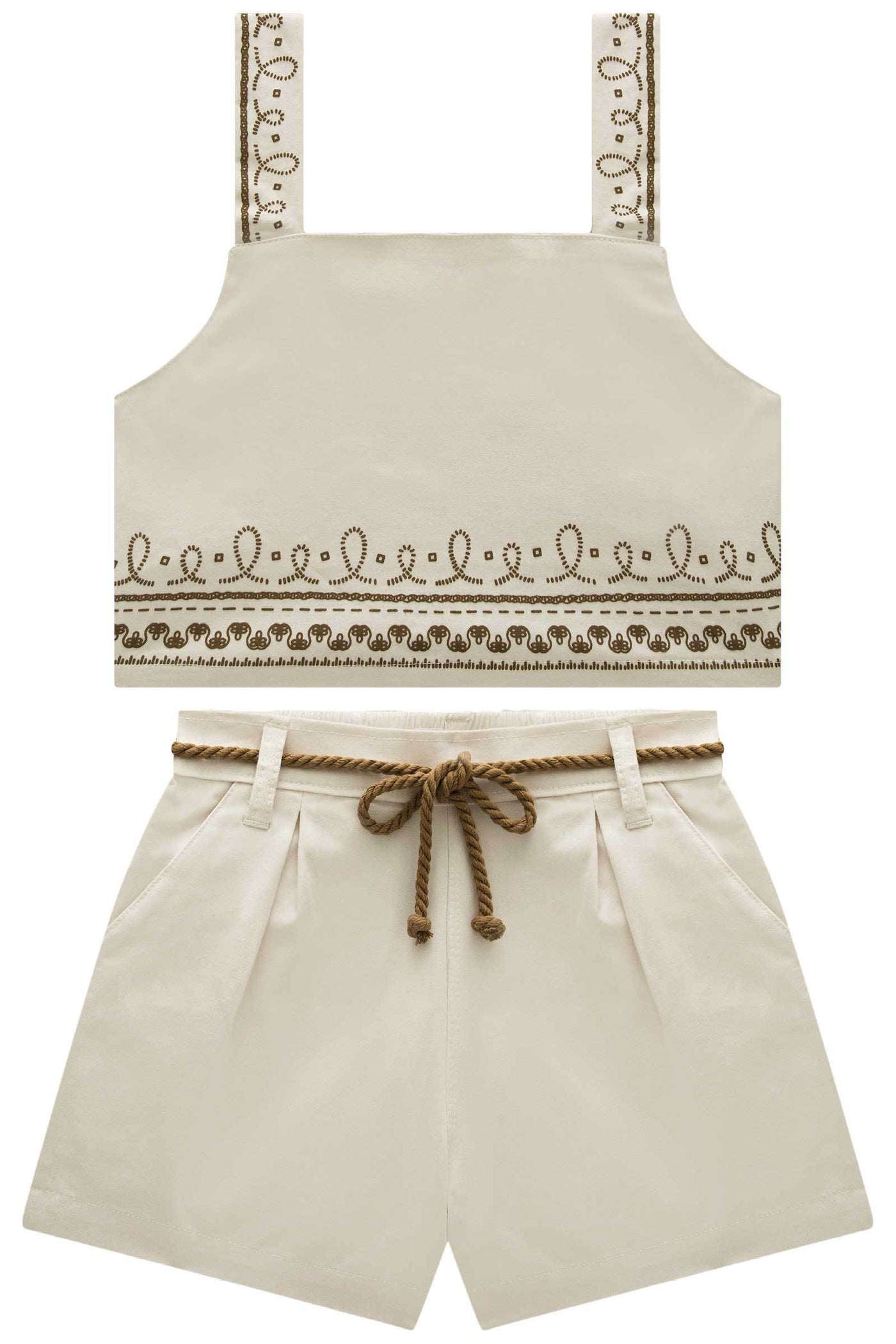 Conjunto de Top Cropped e Shorts em Sarja com Elastano 84910 Vic&Vicky Teen Menina