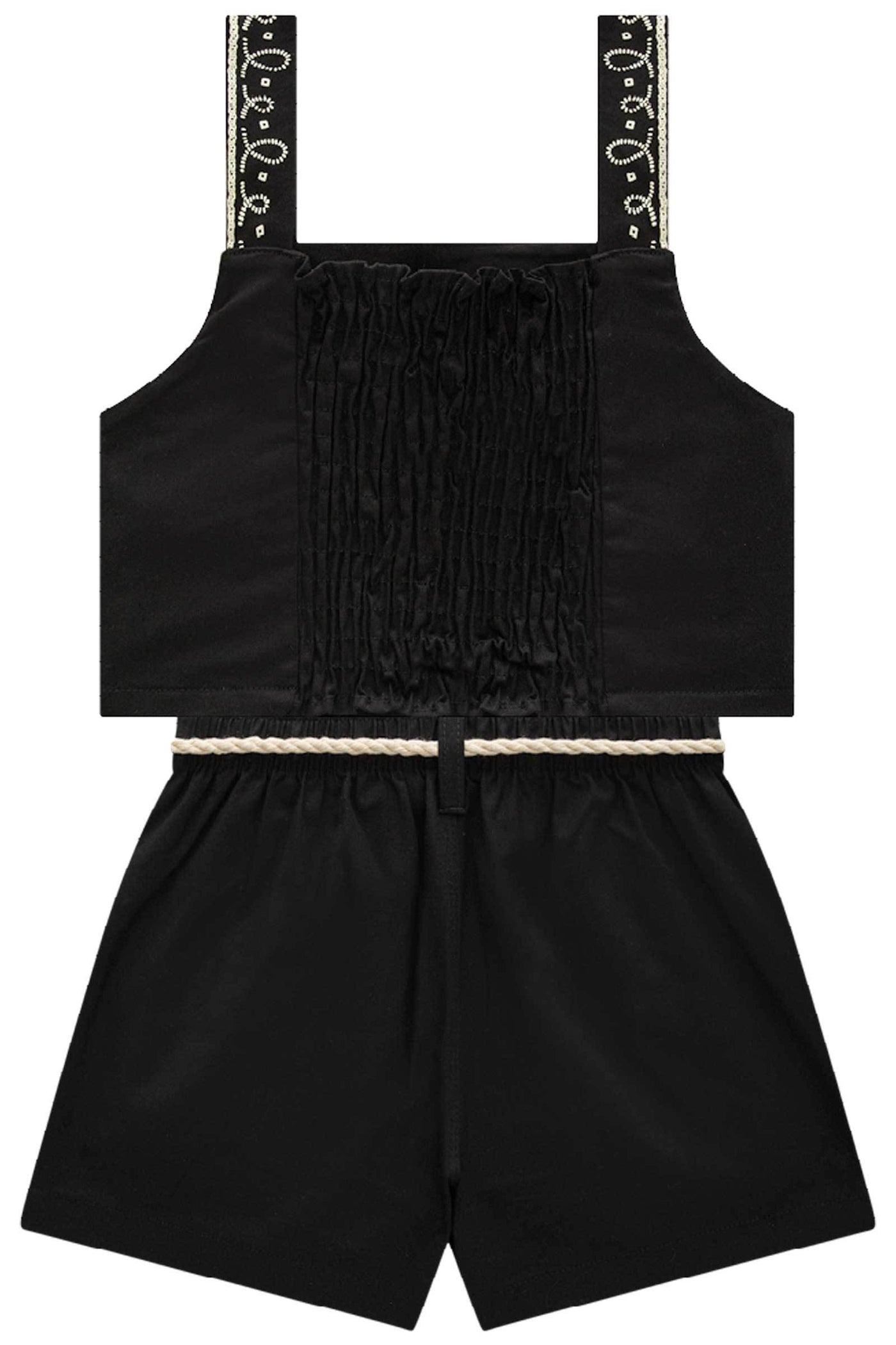 Conjunto de Top Cropped e Shorts em Sarja com Elastano 84910 Vic&Vicky Teen Menina