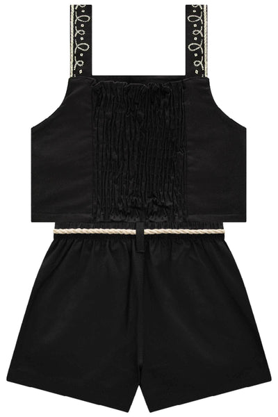 Conjunto de Top Cropped e Shorts em Sarja com Elastano 84910 Vic&Vicky Teen Menina