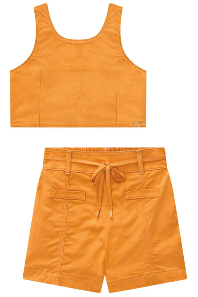 Conjunto de Top Cropped e Shorts em Sarja com Elastano 84971 Vic&Vicky Teen Menina