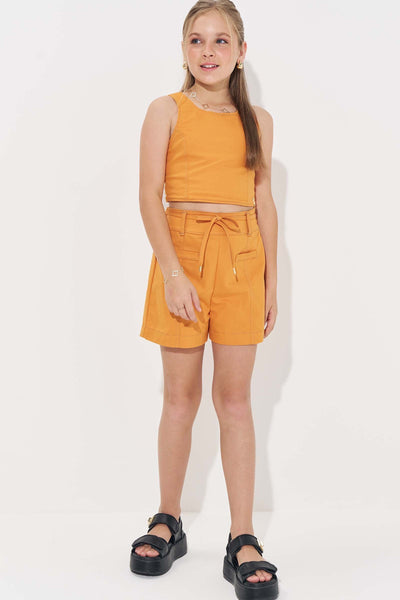Conjunto de Top Cropped e Shorts em Sarja com Elastano 84971 Vic&Vicky Teen Menina