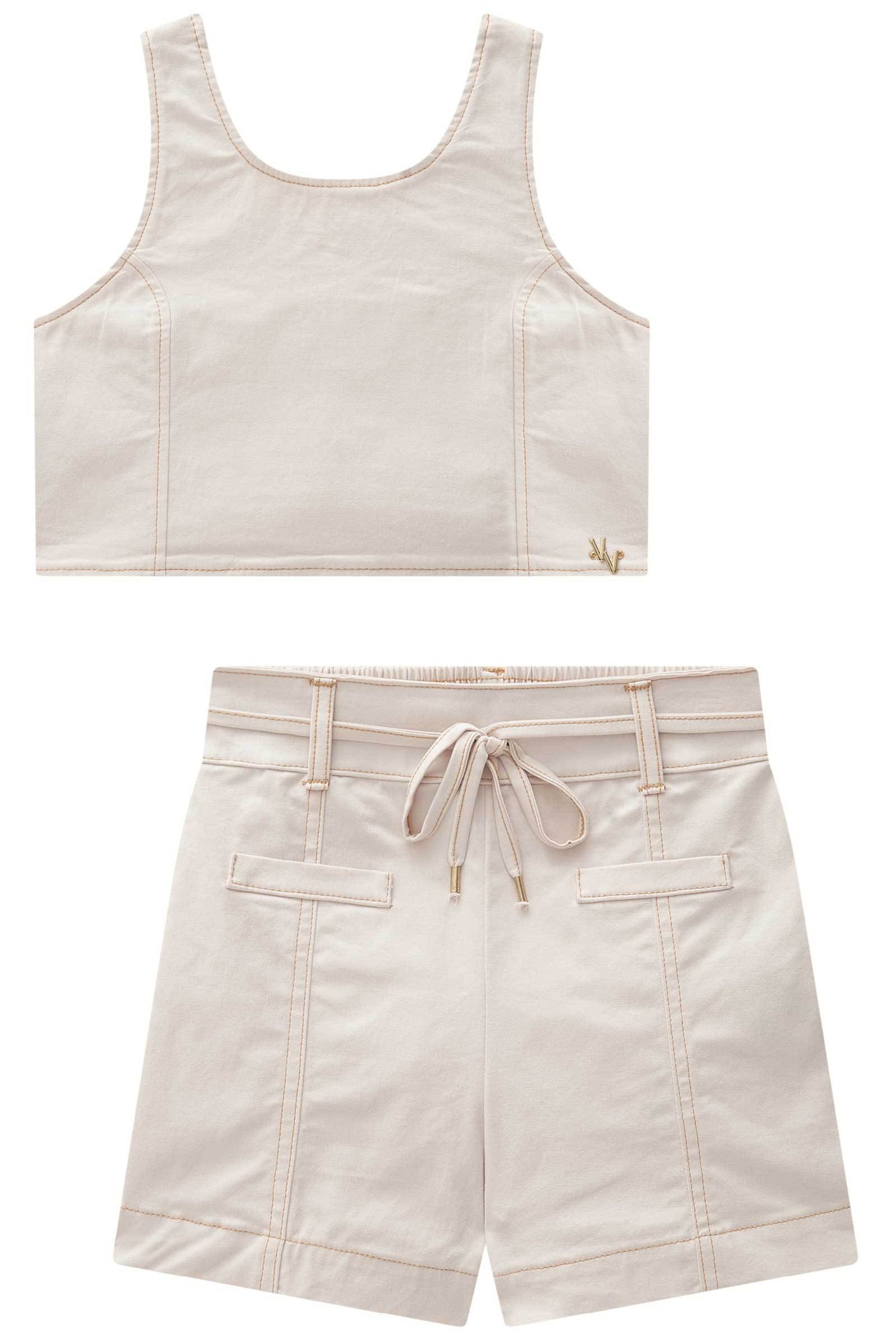 Conjunto de Top Cropped e Shorts em Sarja com Elastano 84971 Vic&Vicky Teen Menina