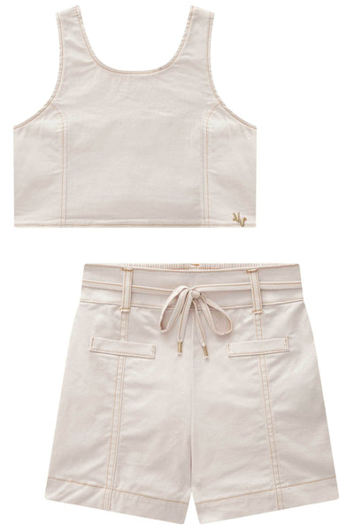 Conjunto de Top Cropped e Shorts em Sarja com Elastano 84971 Vic&Vicky Teen Menina