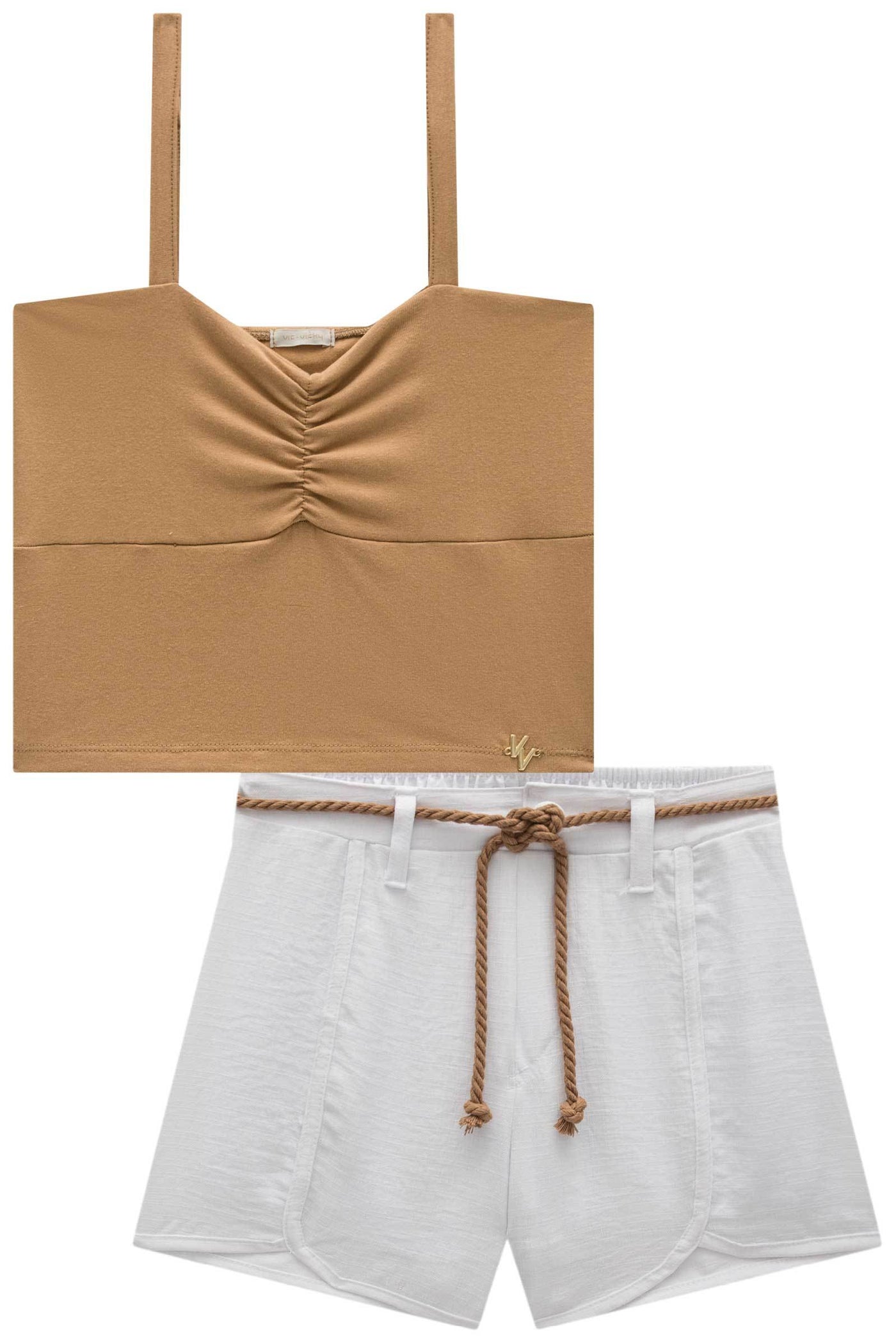 Conjunto de Top Cropped em Cotton e Shorts em New Linen 85199 Vic&Vicky Teen Menina