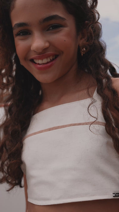 Conjunto de Top Cropped e Saia New Midi em Linho Santorine 84932 Vic&Vicky Teen Menina