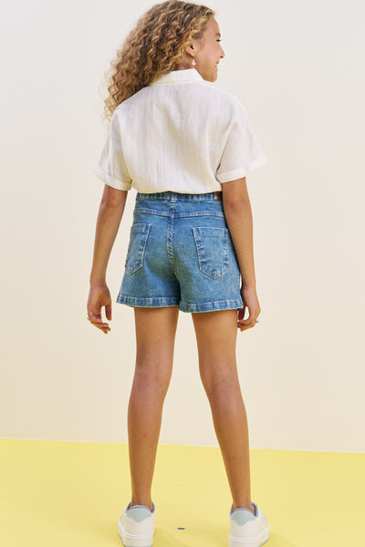 Shorts Cintura Alta em Jeans com Elastano 82966 Vic&Vicky Teen Menina