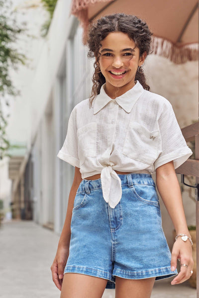 Shorts Cintura Alta em Jeans com Elastano 82966 Vic&Vicky Teen Menina