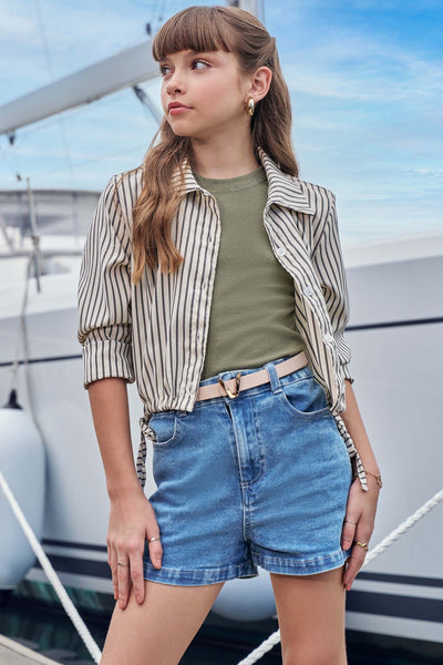 Shorts Cintura Alta em Jeans com Elastano 82966 Vic&Vicky Teen Menina