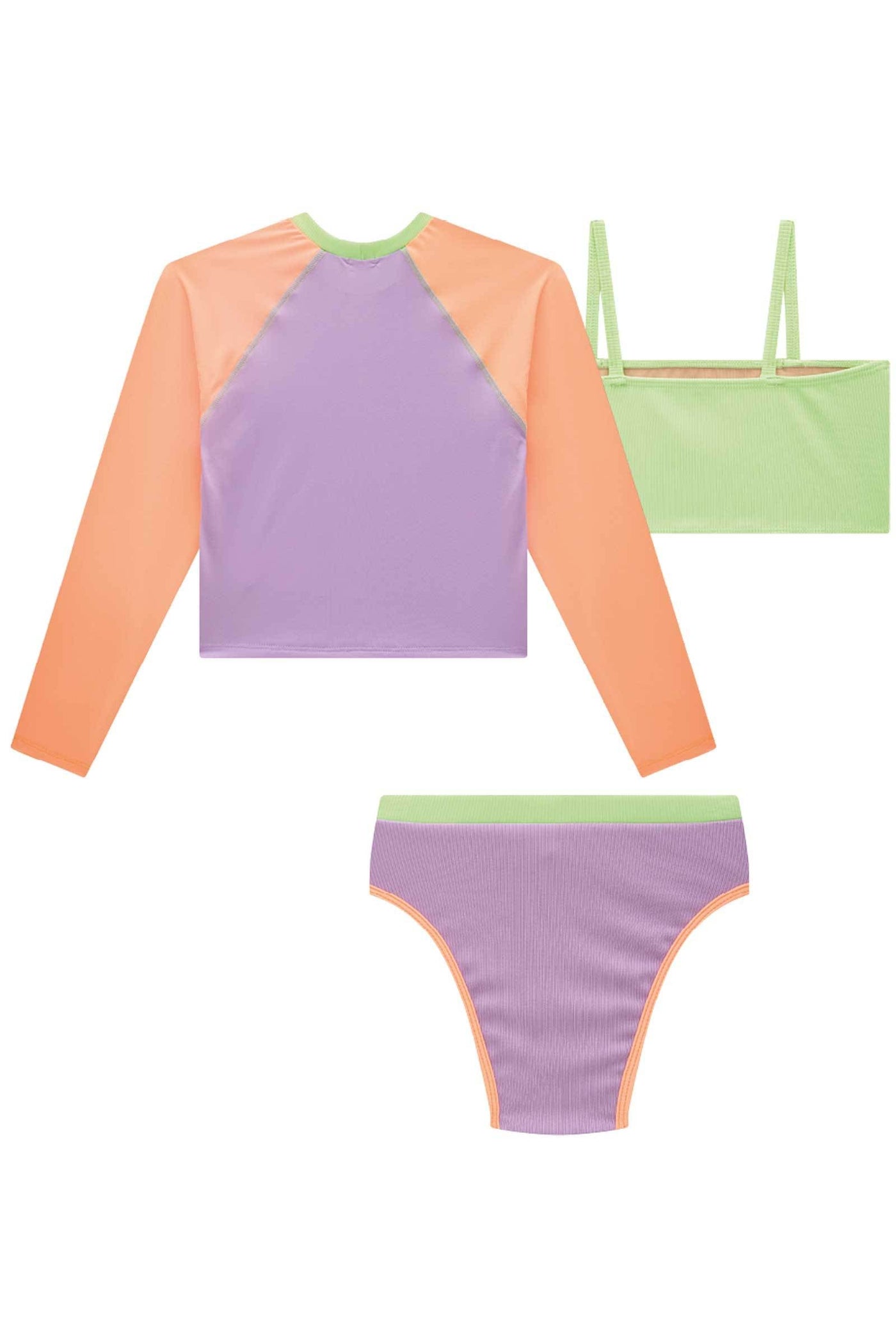 Trio de Biquini e Blusa Manga Longa em Malha UV 50+ e Textura Canelada 84385 Vic&Vicky Teen Menina