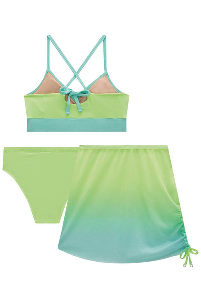 Trio de Biquini Tradicional em Malha UV 50+ e Saia em Tela Fashion 84382 Vic&Vicky Teen Menina