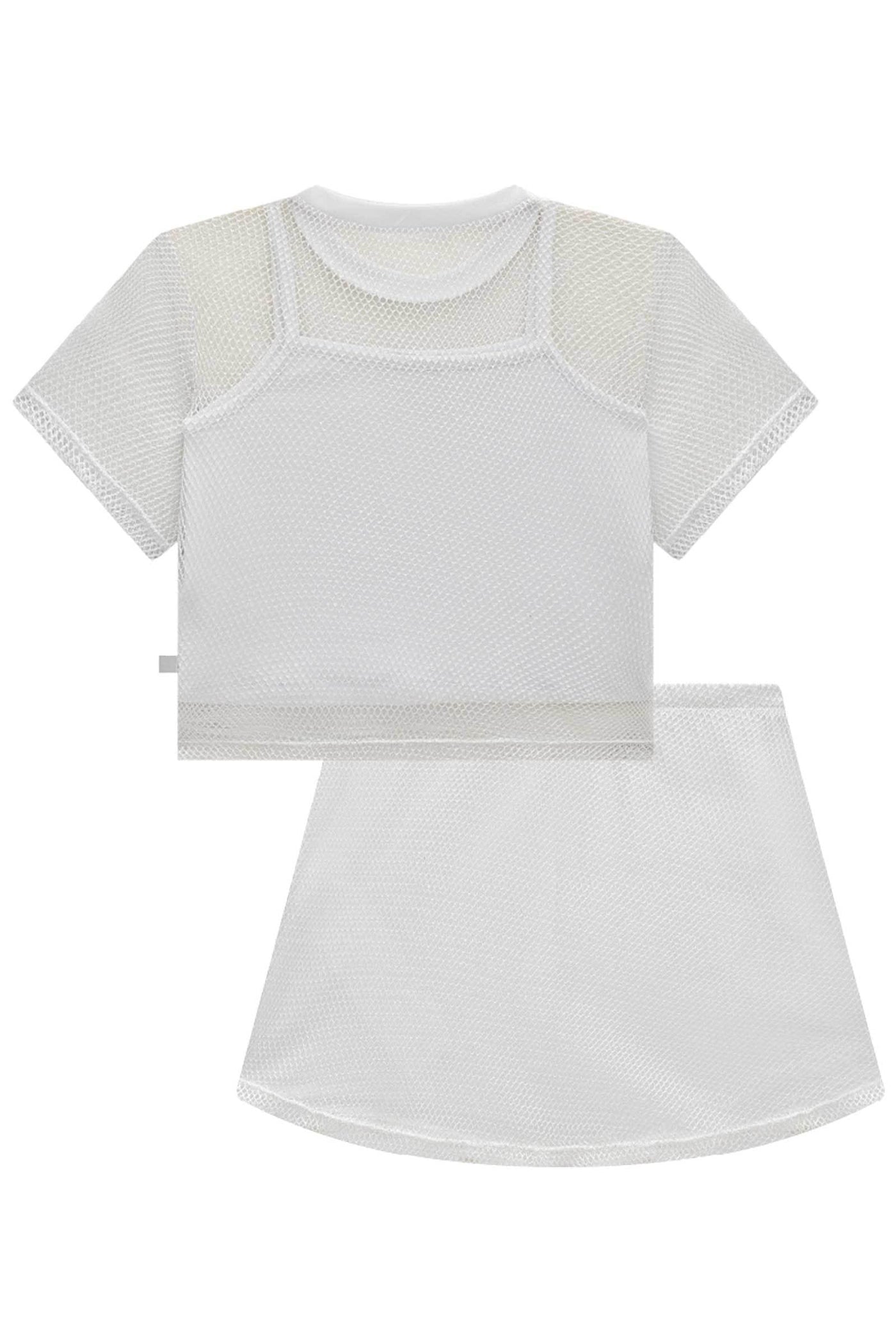 Trio de Blusa Boxy Sobreposição e Saia em Tela Glamour e Top em Cotton 84960 Vic&Vicky Teen Menina