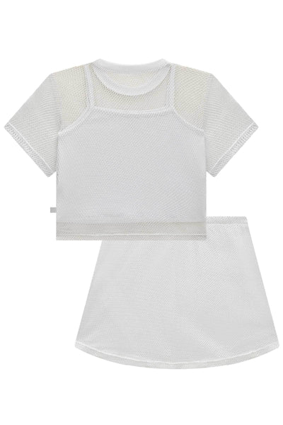 Trio de Blusa Boxy Sobreposição e Saia em Tela Glamour e Top em Cotton 84960 Vic&Vicky Teen Menina