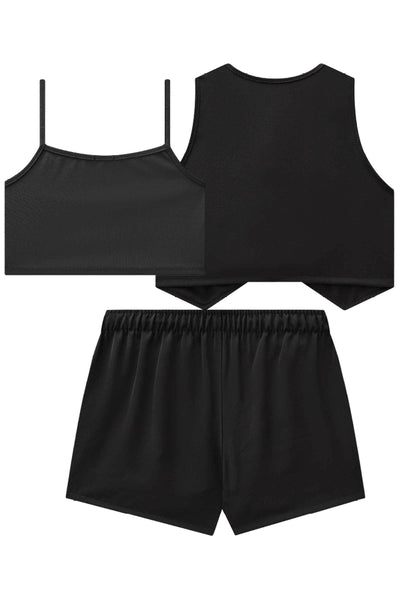 Trio de Colete e Short Saia em Alfaiataria Twill e Top em Ribana Fancy 83915 Vic&Vicky Teen Menina