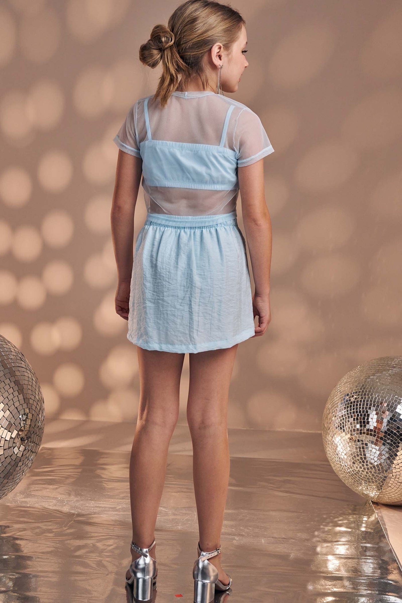 Trio de Sobreposição em Tule Top em Malha e Short Saia em Alfaiataria Glow 83214 Vic&Vicky Teen Menina