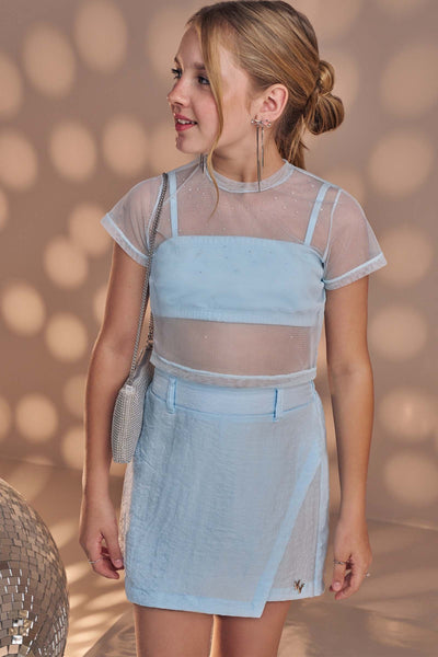 Trio de Sobreposição em Tule Top em Malha e Short Saia em Alfaiataria Glow 83214 Vic&Vicky Teen Menina