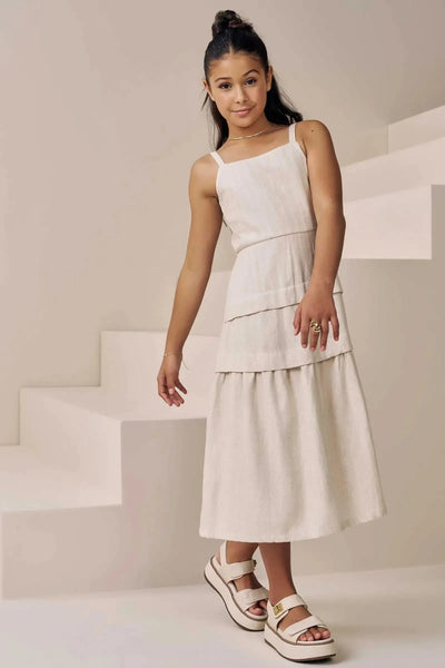 Vestido New Midi em Linho Bordado Prata 87879 Vic&Vicky Teen Menina