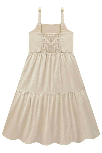 Vestido New Midi em Linho Bordado Prata 87879 Vic&Vicky Teen Menina